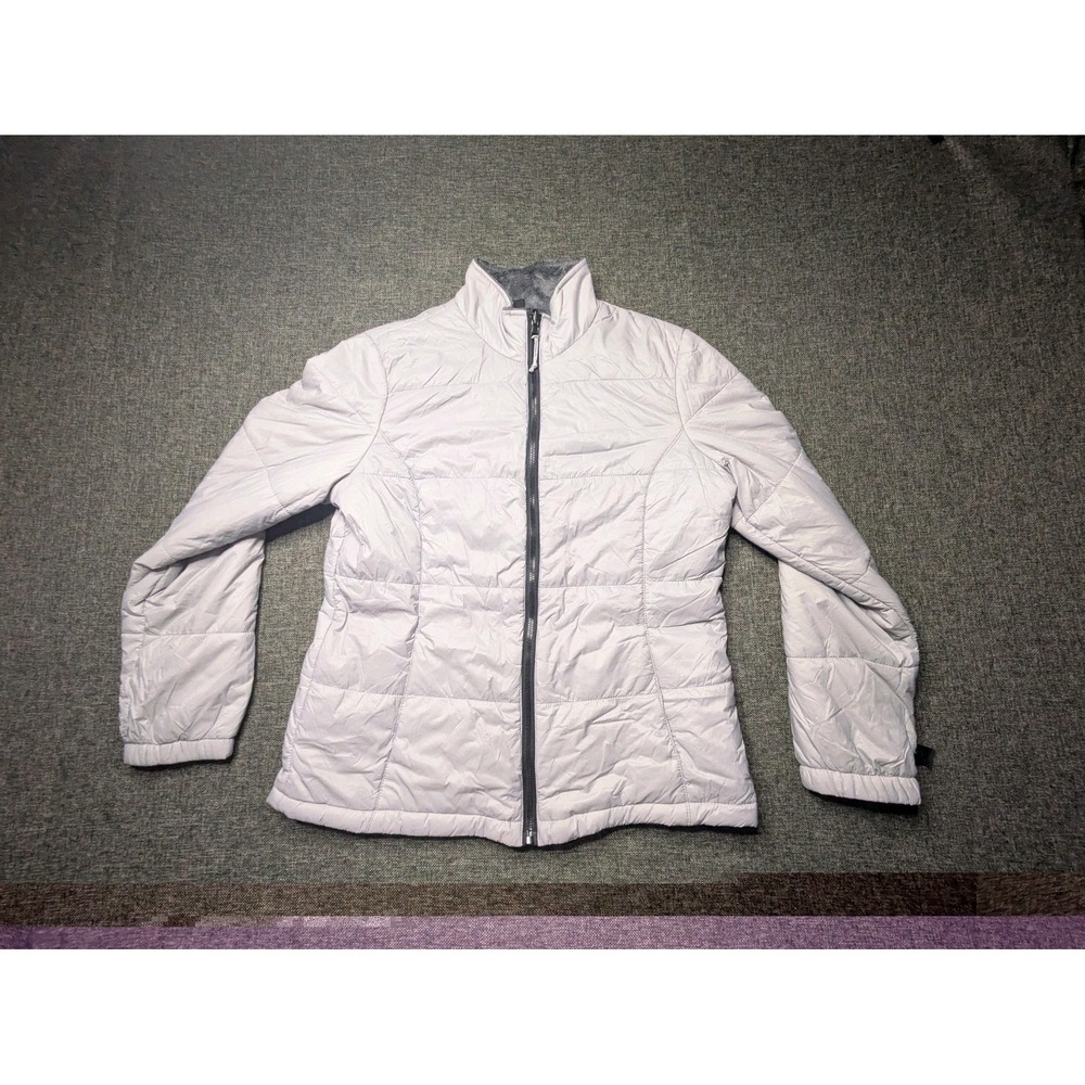 Women's Quilted Fleece Lined Jacket Small  White Full‎ Zip Fuzzy Coat Outdoor